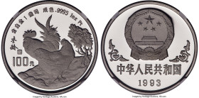 People's Republic platinum Proof "Year of the Rooster" 100 Yuan (1 oz) 1993 PR70 Ultra Cameo NGC, Shanghai mint, KM513, CC-450. Mintage: 300. Lunar Se...