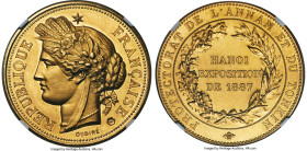 Republic gold Specimen "Hanoi Exposition" Medal 1887-Dated MS64 NGC, 41mm. 55.92gm. By E. Oudine. An expansive gold Medal struck for the Hanoi Exposit...