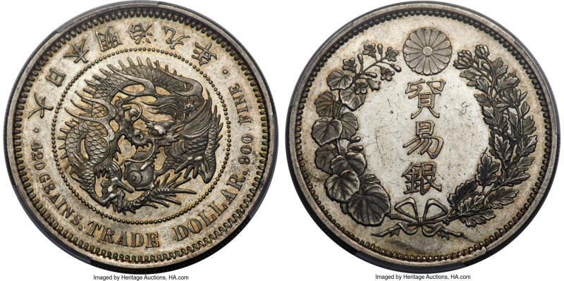 Meiji Trade Dollar Year 9 (1876) MS62 PCGS, Osaka mint, KM-Y14, JNDA 01-12. A fl...