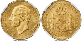 Spanish Colony. Alfonso XII gold 4 Pesos 1882 MS65 NGC, KM151. A highly impressive representative of the key-date of the series, here presenting not o...