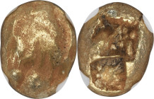 IONIA. Uncertain mint. Ca. 650-600 BC. EL sixth-stater or hecte (11mm, 2.32 gm). NGC AU 4/5 - 4/5. Lydo-Milesian standard. Uncertain blank design / Tw...
