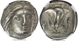 CARIAN ISLANDS. Rhodes. Ca. 316-305 BC. AR tetradrachm (23mm, 15.11 gm, 12h). NGC XF 4/5 - 4/5. Rhodian standard. Head of Helios facing, turned slight...