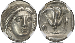 CARIAN ISLANDS. Rhodes. Ca. 316-305 BC. AR tetradrachm (26mm, 15.14 gm, 12h). NGC Choice VF 5/5 - 4/5. Rhodian standard. Head of Helios facing, turned...