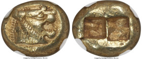 LYDIAN KINGDOM. Alyattes or Walwet (ca. 610-546 BC). EL third-stater or trite (13mm, 4.73 gm). NGC Choice XF 5/5 - 3/5, light marks. Lydo-Milesian sta...