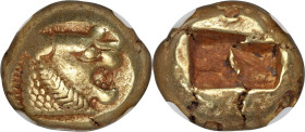 LYDIAN KINGDOM. Alyattes or Walwet (ca. 610-546 BC). EL third-stater or trite (12mm, 4.75 gm). NGC XF 4/5 - 3/5, countermarks. Lydo-Milesian standard,...