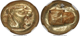 LYDIAN KINGDOM. Alyattes or Walwet (ca. 610-546 BC). EL third-stater or trite (12mm, 4.71 gm). NGC Choice VF 4/5 - 5/5. Lydo-Milesian standard, Sardes...