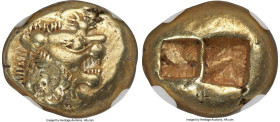 LYDIAN KINGDOM. Alyattes or Walwet (ca. 610-546 BC). EL third-stater or trite (13mm, 4.74gm). NGC Choice VF 4/5 - 2/5, countermark, flan flaw, edge sc...