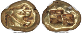 LYDIAN KINGDOM. Alyattes or Walwet (ca. 610-546 BC). EL third-stater or trite (13mm, 4.74 gm). NGC VF 4/5 - 4/5. Lydo-Milesian standard, Sardes, unins...