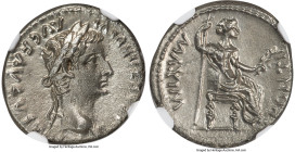 Tiberius (AD 14-37). AR denarius (18mm, 3.60 gm, 3h). NGC MS 5/5 - 2/5. Lugdunum, ca. AD 14-17. TI CAESAR DIVI-AVG F AVGVSTVS, laureate head of Tiberi...