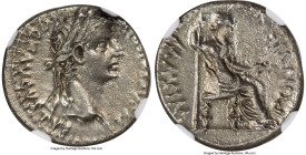 Tiberius (AD 14-37). AR denarius (18mm, 3.55 gm, 10h). NGC MS 4/5 - 2/5. Lugdunum, ca. AD 14-17. TI CAESAR DIVI-AVG F AVGVSTVS, laureate head of Tiber...