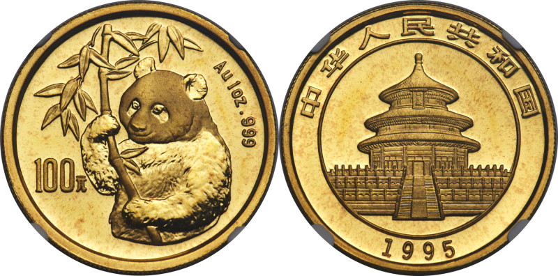 People's Republic gold "Panda - Large Date" 100 Yuan (1 oz) 1995 MS68 NGC, Sheny...