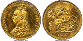Victoria gold 5 Pounds 1887 MS62 PCGS, KM769, S-3864. An always desirable British type that generally comes in lower Mint State tiers of preservation,...