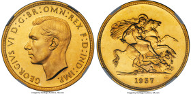 George VI gold Proof 5 Pounds 1937 PR62 NGC, KM861, S-4074. A bold Proof piece with surprisingly strong mirrors despite the lack of a Cameo designatio...