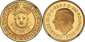 Charles III gold Proof "King Henry VIII" 100 Pounds (1 oz) 2023 PR70 Ultra Cameo NGC, S-Unl. Mintage: 261. British Monarchs series. One of first 100 S...