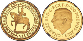 Charles III gold Proof "King Charles I" 100 Pounds (1 oz) 2023 PR70 Ultra Cameo NGC, S-Unl. Mintage: 260. British Monarchs series. One of first 100 St...