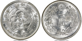 Meiji Counterstamped "Gin Right" Yen Year 29 (1896) MS63 PCGS, KM-YA28a.5, JNDA 01-10C. Gin countermark in right reverse field. A blast white, blazing...
