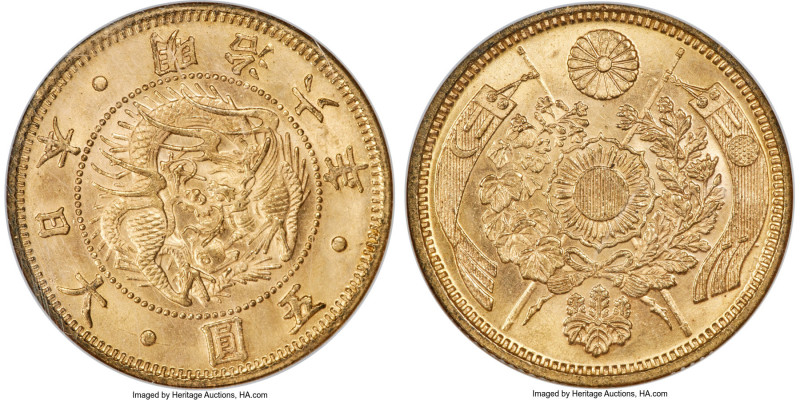 Meiji gold 5 Yen Year 6 (1873) MS64 NGC, Osaka mint, KM-Y11a, JNDA 01-3A. HID098...