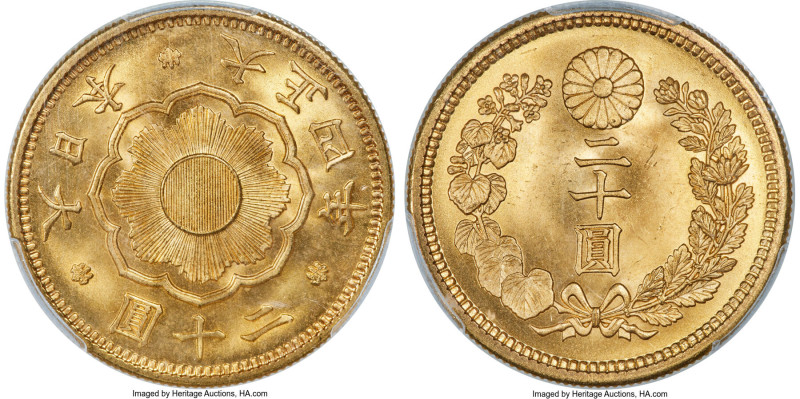 Taisho gold 20 Yen Year 4 (1915) MS66+ PCGS, Osaka mint, KM-Y40.2, JNDA 01-6. Re...