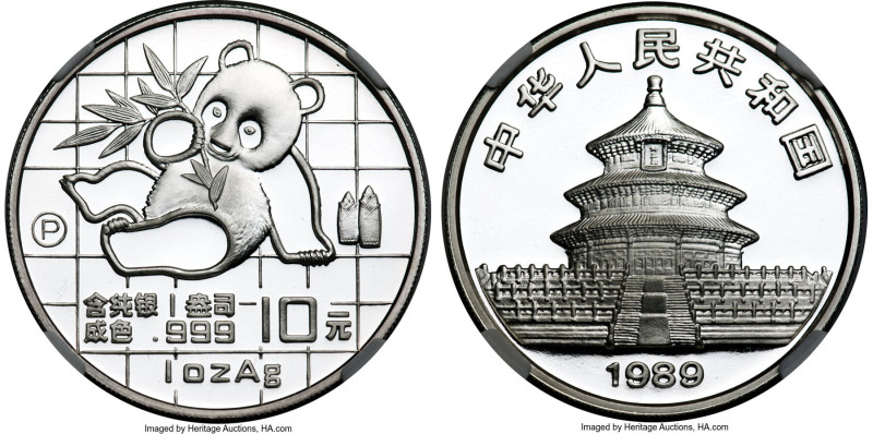 People's Republic silver Proof Panda 10 Yuan 1989-P PR69 Ultra Cameo NGC, KM-A22...