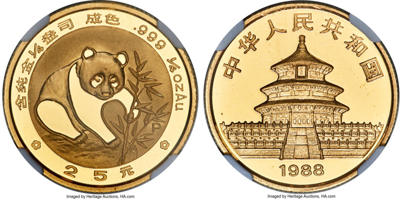 People's Republic gold Proof "Panda" 25 Yuan (1/4 oz) 1988-P PR68 Ultra Cameo NG...