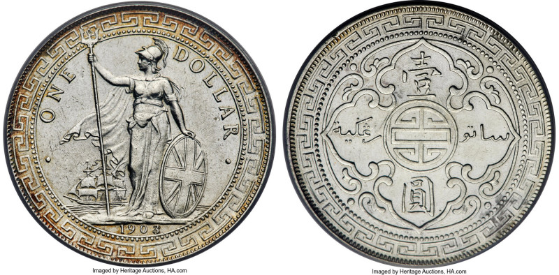 Edward VII Trade Dollar 1903/2-B AU Details (Cleaning) PCGS, Bombay mint, KM-T5,...