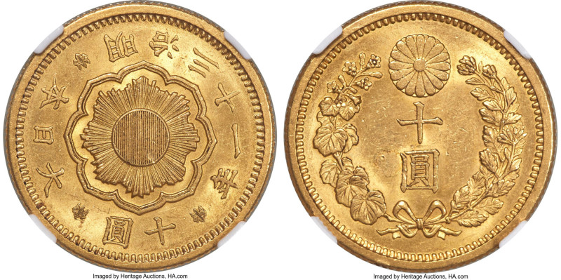 Meiji gold 10 Yen Year 31 (1898) MS62 NGC, Osaka mint, KM-Y33, JNDA-01-7. HID098...