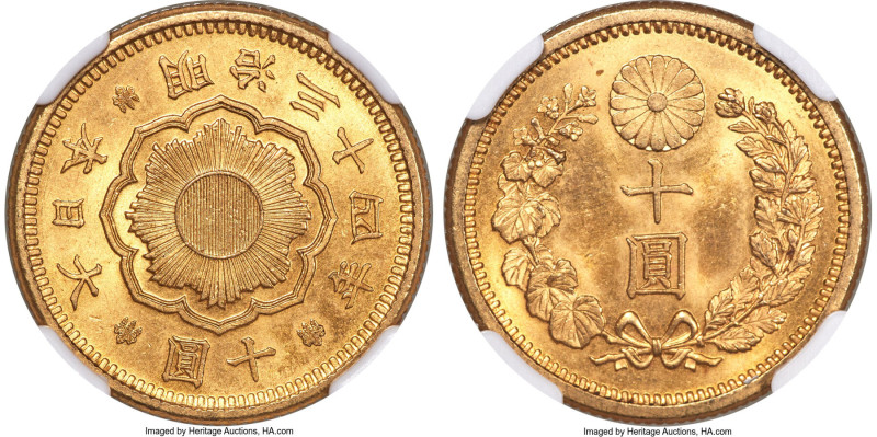 Meiji gold 10 Yen Year 34 (1901) MS64 NGC, Osaka mint, KM-Y33, JNDA-01-7. Ex. Mi...