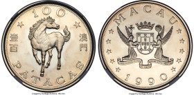 Republic Pair of Certified silver Proof "Lunar series" 100 Patacas NGC, 1) "Year of the Horse" 1990 - PR67 Cameo, Singapore mint, KM46. Accompanied by...