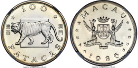 Republic Pair of Certified silver "Lunar series" 100 Patacas NGC, 1) "Year of the Tiger" 1986 - MS68, Pobjoy mint, KM34. Accompanied by COA #0392. 2) ...