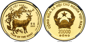 Socialist Republic gold Proof "Year of the Goat" 20000 Dong 2003 PR69 Ultra Cameo NGC, KM-Unl. Extremely limited with none graded higher. HID098012420...