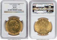 Franz Joseph I gold Restrike 100 Corona 1915 MS64 NGC, Vienna mint, KM2819, Fr-507R. HID09801242017 © 2024 Heritage Auctions | All Rights Reserved
