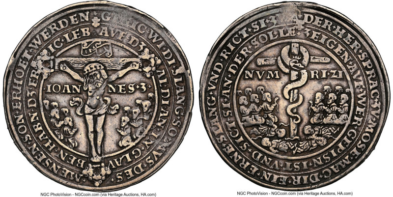 Erzgebirge. Ferdinand I silver Medallic "Pest" Taler 1528-Dated XF Details (Tool...