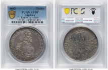 Augsburg. Free City "City View" Taler 1642 AU58 PCGS, KM77, Dav-5039. With the name and titles of Ferdinand III. Highly celebrated as a City View type...