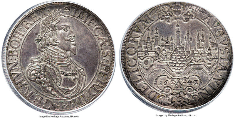 Augsburg. Free City "City View" Taler 1643/2 MS62 PCGS, Augsburg mint, KM77, Dav...