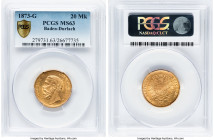 Baden-Durlach. Friedrich I gold 20 Mark 1873-G MS63 PCGS, Stuttgart mint, KM261. At the penultimate grade on the PCGS census. HID09801242017 © 2024 He...