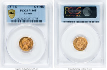 Bavaria. Ludwig II gold 5 Mark 1877-D MS65 PCGS, Munich mint, KM904, J-105. Two year type. Very appreciable grade, just a handful placing one grade po...