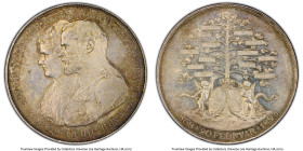 Bavaria. Ludwig & Maria Theresa silver Specimen "25th Wedding Anniversary"Medal 1893 SP63 PCGS, Wittelsbach-2914. 40mm. By Böersch. Shrouded in a coff...