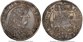 Brandenburg. Friedrich Wilhelm 2/3 Taler 1683-BH AU Details (Obverse Cleaned) NGC, Minden mint, KM511, cf. Dav-264 (NO in legend). Crown divides date ...