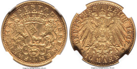 Bremen. Free City gold 10 Mark 1907-J MS64 NGC, Hamburg mint, KM253, J-204. Celebrated gold issue, consistently bringing premiums at this near-Gem des...