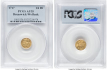 Brunswick-Wolfenbuttel. Ludwig Rudolph gold 1/4 Ducat 1717 AU55 PCGS, Fr-673, Welter-2454. Shimmering luster on a lemon yellow flan. HID09801242017 © ...