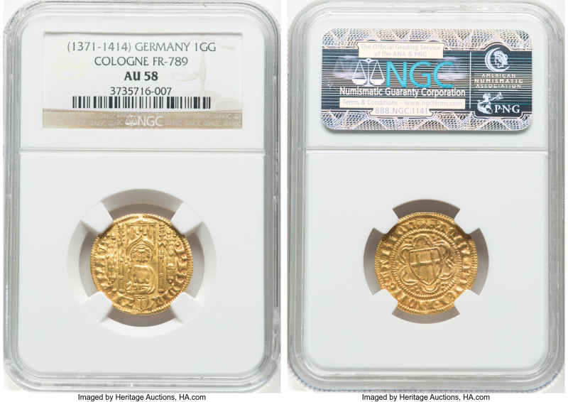 Cologne. Friedrich II von Saarwerden Goldgulden ND (1371-1414) AU58 NGC, Riel mi...