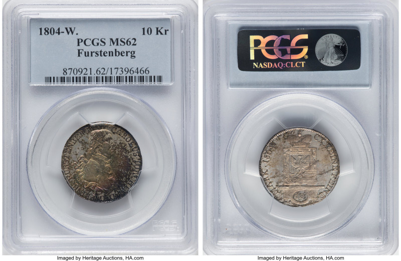 Fürstenberg. Karl Joachim 10 Kreuzer 1804-W. MS62 PCGS, Stuttgart mint, KM38, AK...