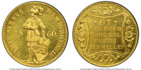 Hamburg. Free City gold Ducat 1860 MS63 PCGS, KM579. Highest grade at PCGS, semi-Prooflike in nature, gleaming in an orpiment splendor. The first oppo...