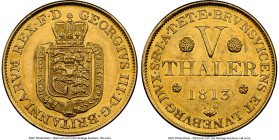 Hannover. George III of England gold 5 Taler 1813-TW MS61 NGC, London mint, KM101, Fr-619. A lustrous specimen on a bright goldenrod flan. HID09801242...
