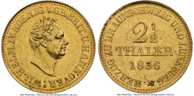 Hannover. Wilhelm IV gold 2-1/2 Taler 1836-B AU58 NGC, Hannover mint, KM152a, J-144. A rare issue from this monarch, the first date of a two-year type...