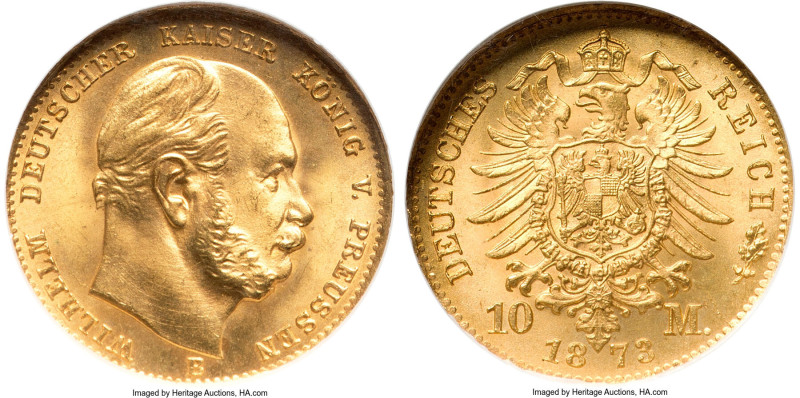 Prussia. Wilhelm I gold 10 Mark 1873-B MS67 NGC, Hannover mint, KM502, J-242. Th...