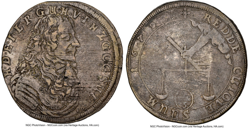 Reuss-Schleiz. Heinrich I 2/3 Taler 1679-SD VF35 NGC, KM21, Dav-792. A rarer typ...