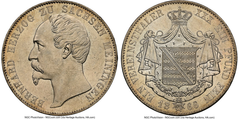 Saxe-Meiningen. Bernhard II Taler 1866 MS62 NGC, Munich mint, KM167, Dav-838. HI...