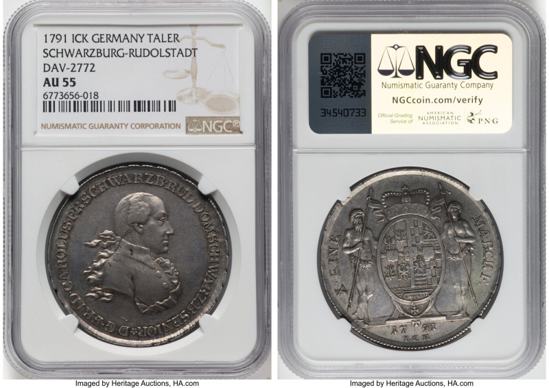 Schwarzburg-Rudolstadt. Friedrich Karl Taler 1791-ICK AU55 NGC, Saalfeld mint, K...