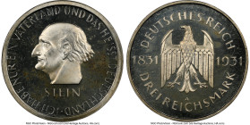 Weimar Republic Proof "Stein" 3 Mark 1931-A PR64 Cameo NGC, Berlin mint, KM73, J-348. Centenary - Death of von Stein. From the Coenen Collection HID09...